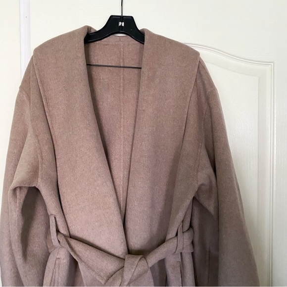 By Malene Birger Coat Trullem Belted Wool Shawl Grey Brown Melange 40 EUC - Picture 6 of 13